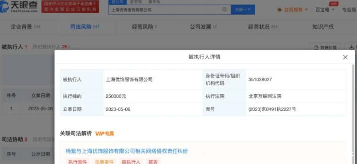 杨紫申请强执拉夏贝尔网店25万元 被告擅自使用其肖像进行广告宣传