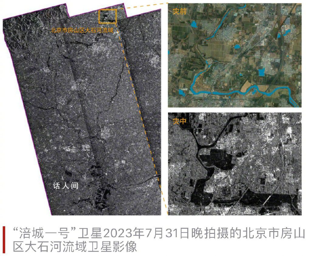 卫星图像显示河北涿州灾情严重 新增水体面积估算达20余平方公里