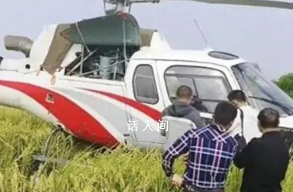 直升机迫降稻田引村民围观 多位村民围在直升机附近围观拍照
