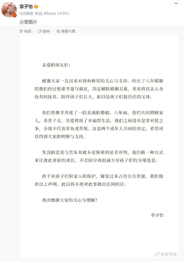 汪峰章子怡婚姻曾遭质疑 章子怡汪峰微博发布消息宣布离婚