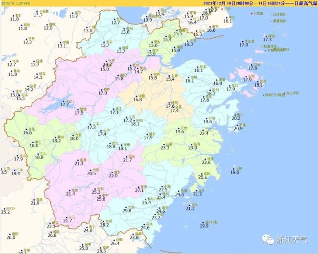 浙江两地打破12月最高气温纪录 文成更是达到29.8℃