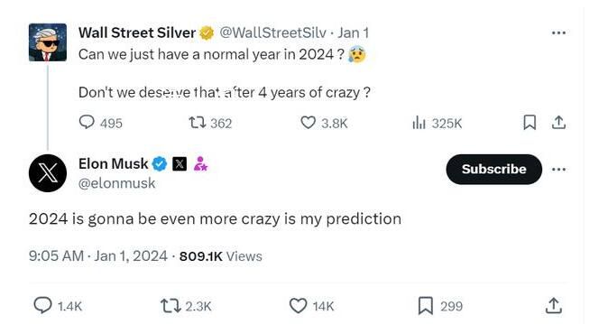 马斯克:2024年世界将更加疯狂