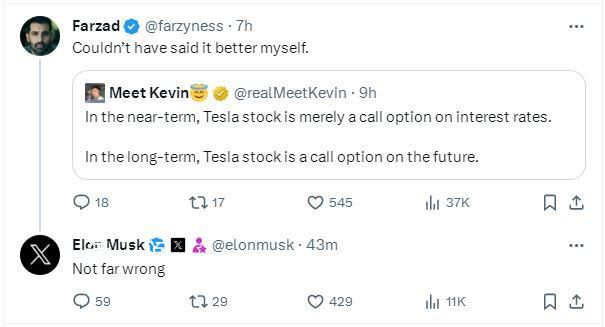马斯克回应股价大跌 从短期来看特斯拉的股票只是一种利率看涨期权