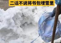 孩子写作业被训 太爷将书包埋雪里