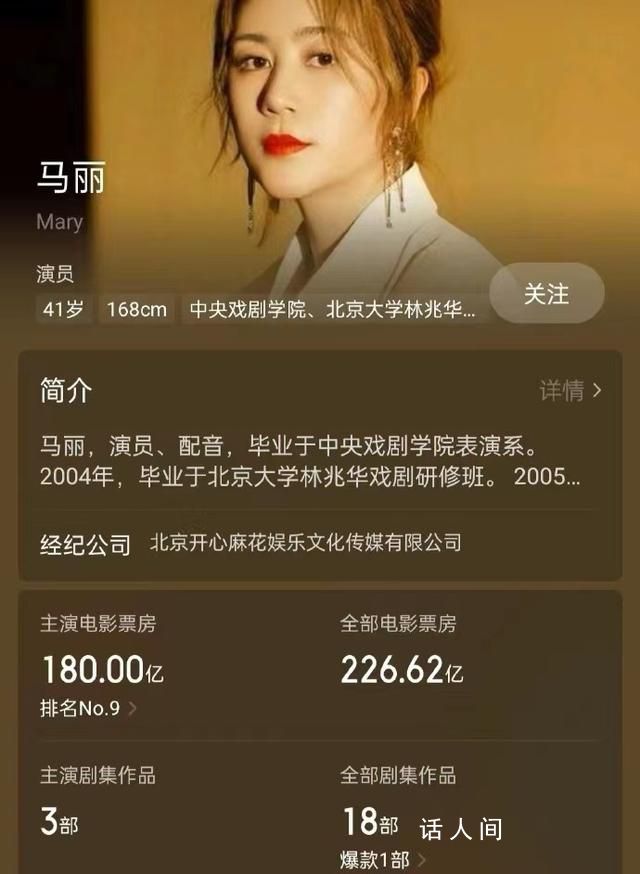 马丽主演电影票房破180亿元 成中国影史票房最高女演员地位